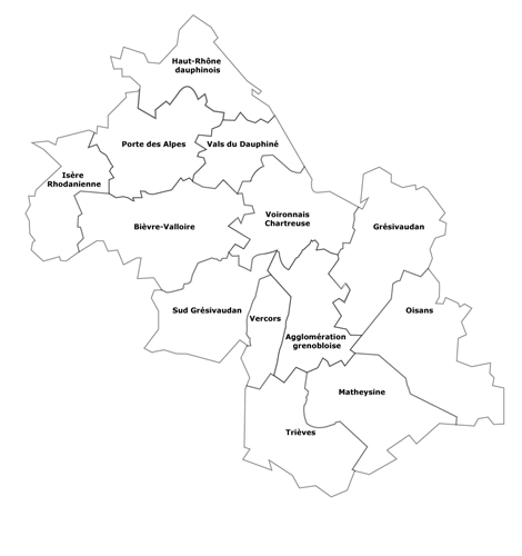 Carte des territoires de l'Isère