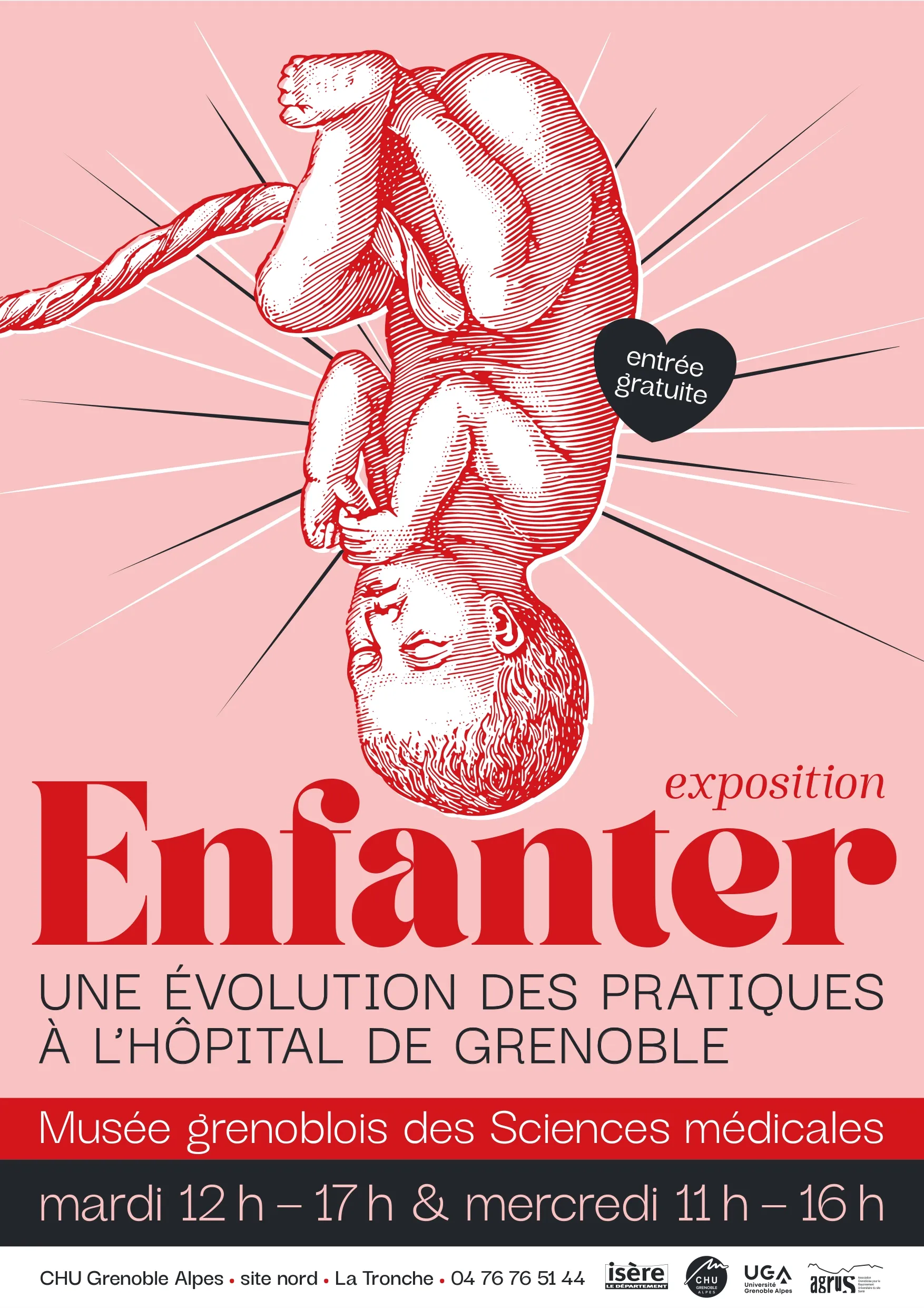 Affiche de l'exposition "Enfanter : une évolution des pratiques à l'hôpital de Grenoble"